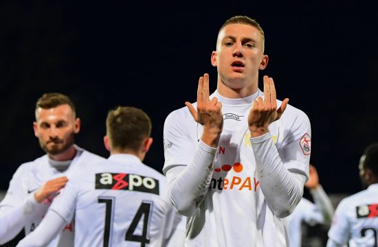 LUGANO, SWITZERLAND, DEC 13: Blaz Kramer ( 18 Zurich) celebrate the score during the Swiss Super League match between FC