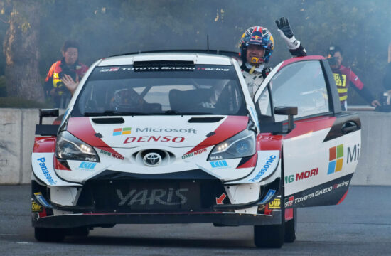 Driver Sebastien Ogier performs demonstration run on the WRC Yaris the during the Tokyo Auto Salon 2020 in Chiba-Prefec