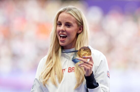 Great Britain's Keely Hodgkinson with her gold medal following victory in the Women's 800m Final at the Stade de France on the eleventh day of the 2024 Paris Olympic Games in France. Picture date: Tuesday August 6, 2024.