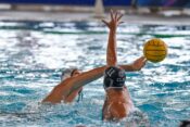 Savona, Italy. 24th Sep, 2021. SEKARIC Drasko (Primorac) and PEREIRA Andre Filipe (Vitoria) during Primorac Kotor (MNE) vs Vitoria Guimaraes SC (POR), LEN Cup - Champions League waterpolo match in Savona, Italy, September 24 2021 Credit: Independent Photo