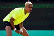 ROSMALEN, NETHERLANDS - JUNE 15: Gabriel Diallo of Canada celebrating his sides win during Day Seven of 2025 Libema Open Grass Court Championships at Autotron on June 15, 2025 in Rosmalen, Netherlands. (Photo by Joris Verwijst/Orange Pictures)