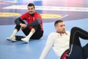 Koln, Germany, 170124. Lanxess Arena. Player Filip Ivic at the training of the Croatian handball national team, National