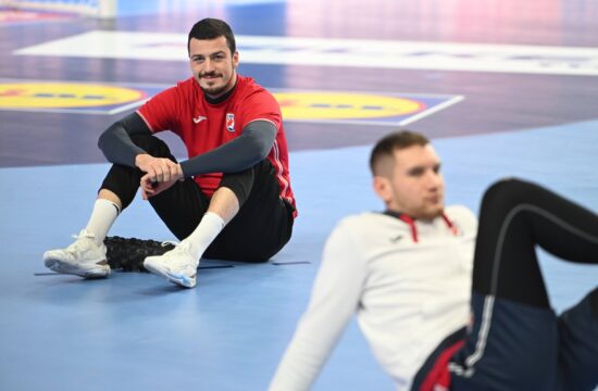 Koln, Germany, 170124. Lanxess Arena. Player Filip Ivic at the training of the Croatian handball national team, National