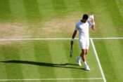 Novak Djokovic reacts during his Gentlemen's Singles semi-final match against Jannik Sinner on day twelve of the 2025 Wimbledon Championships at the All England Lawn Tennis and Croquet Club, London. Picture date: Friday July 11, 2025.