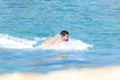 *EXCLUSIVE* Serbian tennis player Novak Djokovic and his Wife Jelena Pack on the PDA during a Family Beach Day at Nammos Beach in Mykonos.
