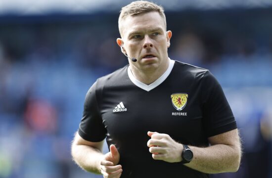 Rangers v Celtic cinch Premiership Referee John Beaton warms up during the cinch Premiership match at Ibrox Stadium, Gla