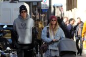 Milan, Josip Ilicic and family walking in the center Slovenian of Croatian origin JOSIP ILICIC, striker of the ATALANTA and SLOVENIA national team, arrives in the center with his wife TINA POLOVINA and his daughter SOFJIA who brings in the stroller. Here