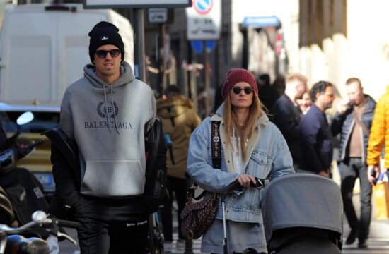 Milan, Josip Ilicic and family walking in the center Slovenian of Croatian origin JOSIP ILICIC, striker of the ATALANTA and SLOVENIA national team, arrives in the center with his wife TINA POLOVINA and his daughter SOFJIA who brings in the stroller. Here