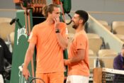 Novak Djokovic (SRB) and Alexander Zverev (GER) during a training session before Roland Garros 2026. Tuesday may 19, 2026. Paris. France. PHOTO: CVHRISTOPHE SAIDI / SIPA.//04SAIDICHRISTOPHE_SAIDI1002/Credit:Christophe Saidi/SIPA/2605200810,Image: 1100887696, License: Rights-managed, Restrictions: , Model Release: no