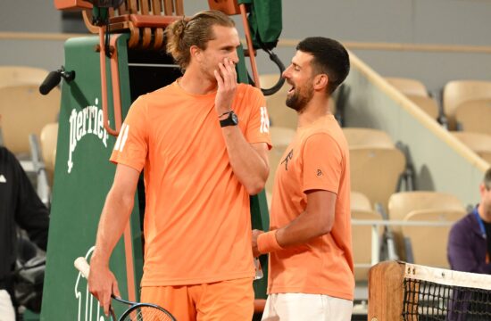 Novak Djokovic (SRB) and Alexander Zverev (GER) during a training session before Roland Garros 2026. Tuesday may 19, 2026. Paris. France. PHOTO: CVHRISTOPHE SAIDI / SIPA.//04SAIDICHRISTOPHE_SAIDI1002/Credit:Christophe Saidi/SIPA/2605200810,Image: 1100887696, License: Rights-managed, Restrictions: , Model Release: no