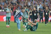ANTALYA, TURKIYE - MAY 22: Blaz Kramer (on ground) of TUMOSAN Konyaspor react defeat after Turkish Cup final match between Trabzonspor and TUMOSAN Konyaspor at Corendon Airlines Park Antalya Stadium in Antalya, Turkiye on May 22, 2026. Fatih Hepokur / Anadolu,Image: 1104309357, License: Rights-managed, Restrictions: , Model Release: no