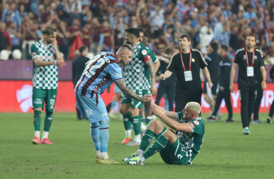 ANTALYA, TURKIYE - MAY 22: Blaz Kramer (on ground) of TUMOSAN Konyaspor react defeat after Turkish Cup final match between Trabzonspor and TUMOSAN Konyaspor at Corendon Airlines Park Antalya Stadium in Antalya, Turkiye on May 22, 2026. Fatih Hepokur / Anadolu,Image: 1104309357, License: Rights-managed, Restrictions: , Model Release: no