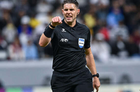 AFC CHAMPIONS LEAGUE ELITE, AL GHARAFA SC (QTR) v AL NASSR FC (KSA) Referee Shaun Evans from Australia gestures during t