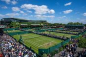 A general view of Centre Court and Court 8 as Katie Volynets (USA) takes on Barbora Krejcikova (CZE) in the second round of the Ladies' Singles on cou