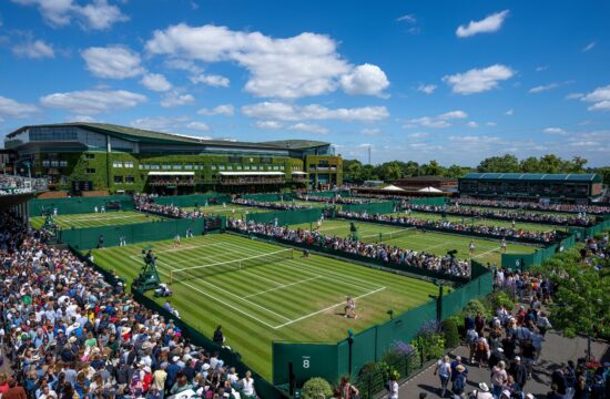 A general view of Centre Court and Court 8 as Katie Volynets (USA) takes on Barbora Krejcikova (CZE) in the second round of the Ladies' Singles on cou